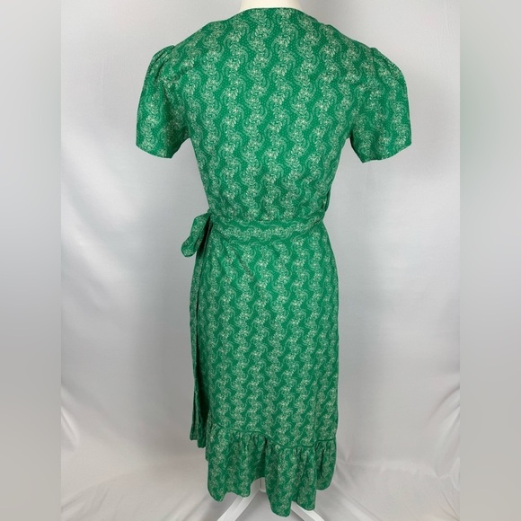St. Roche Wrap Dress Short Sleeves Cotton Embroidery Green Floral Size XS Summer - Picture 9 of 16
